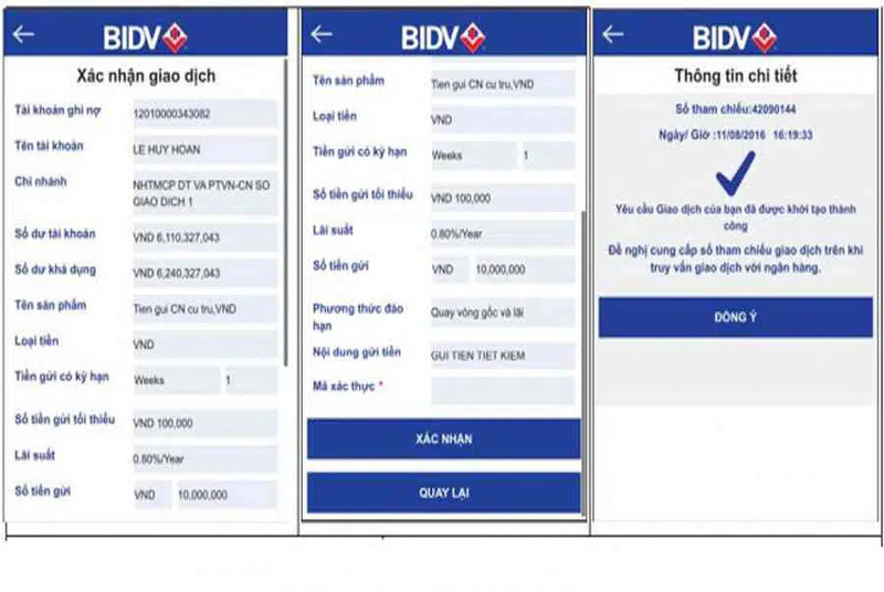 Xác nhận giao dịch gửi tiết kiệm online của BIDV